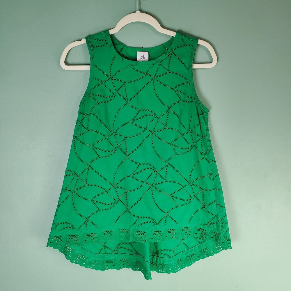 Cabi Green Gemma Eyelet Sleeveless Top Size XS